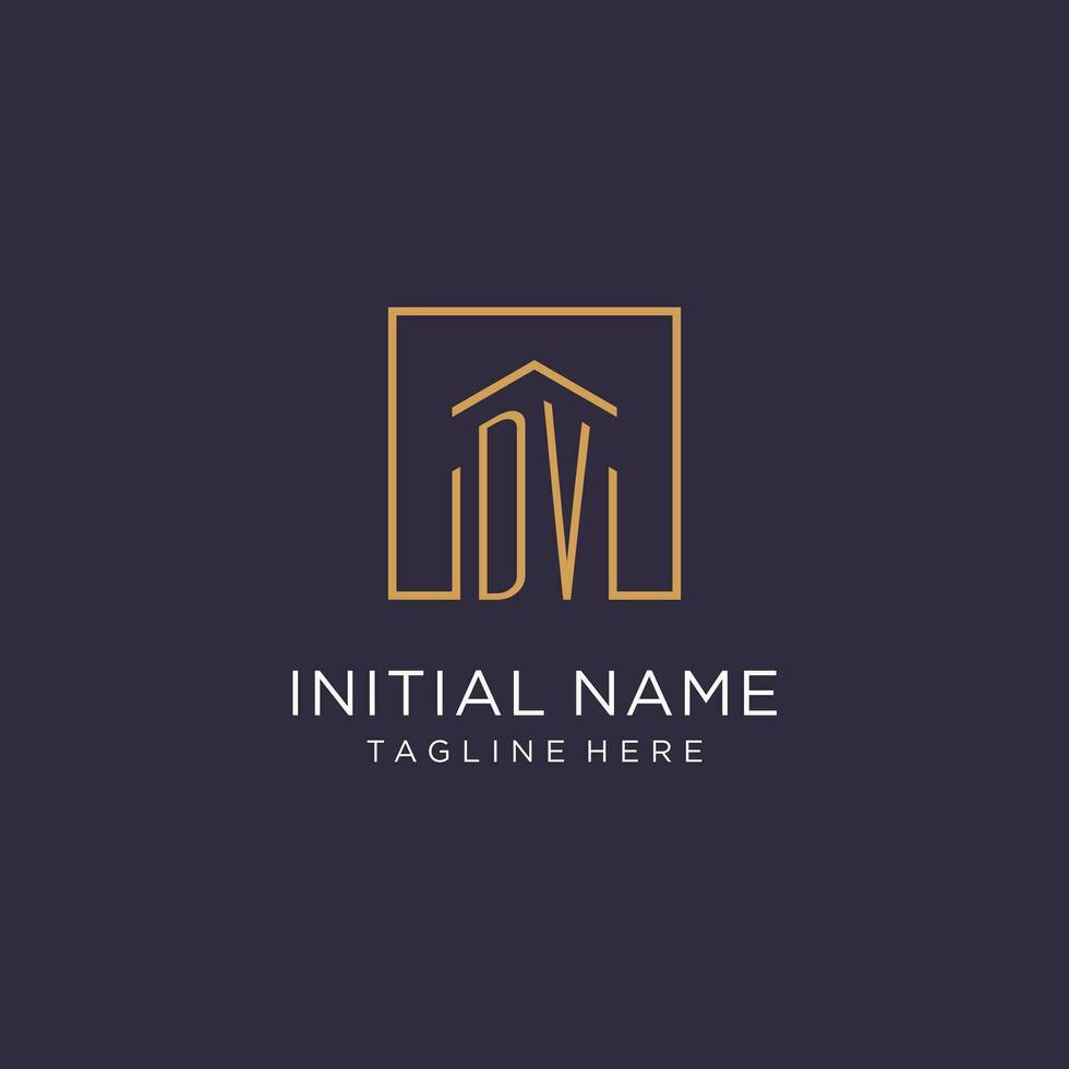 DV initial square logo design, modern and luxury real estate logo style vector