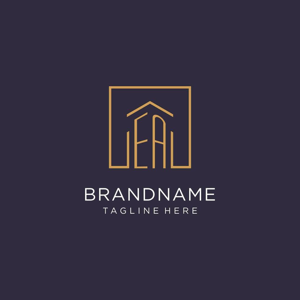 EA initial square logo design, modern and luxury real estate logo style vector