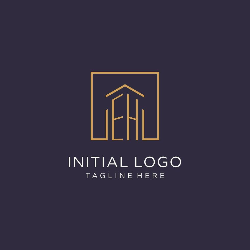 EH initial square logo design, modern and luxury real estate logo style vector