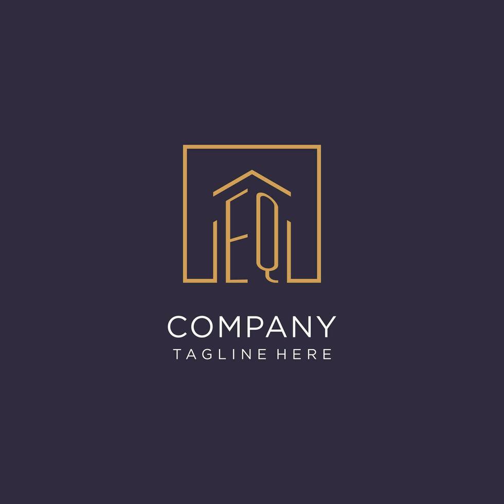 EQ initial square logo design, modern and luxury real estate logo style vector