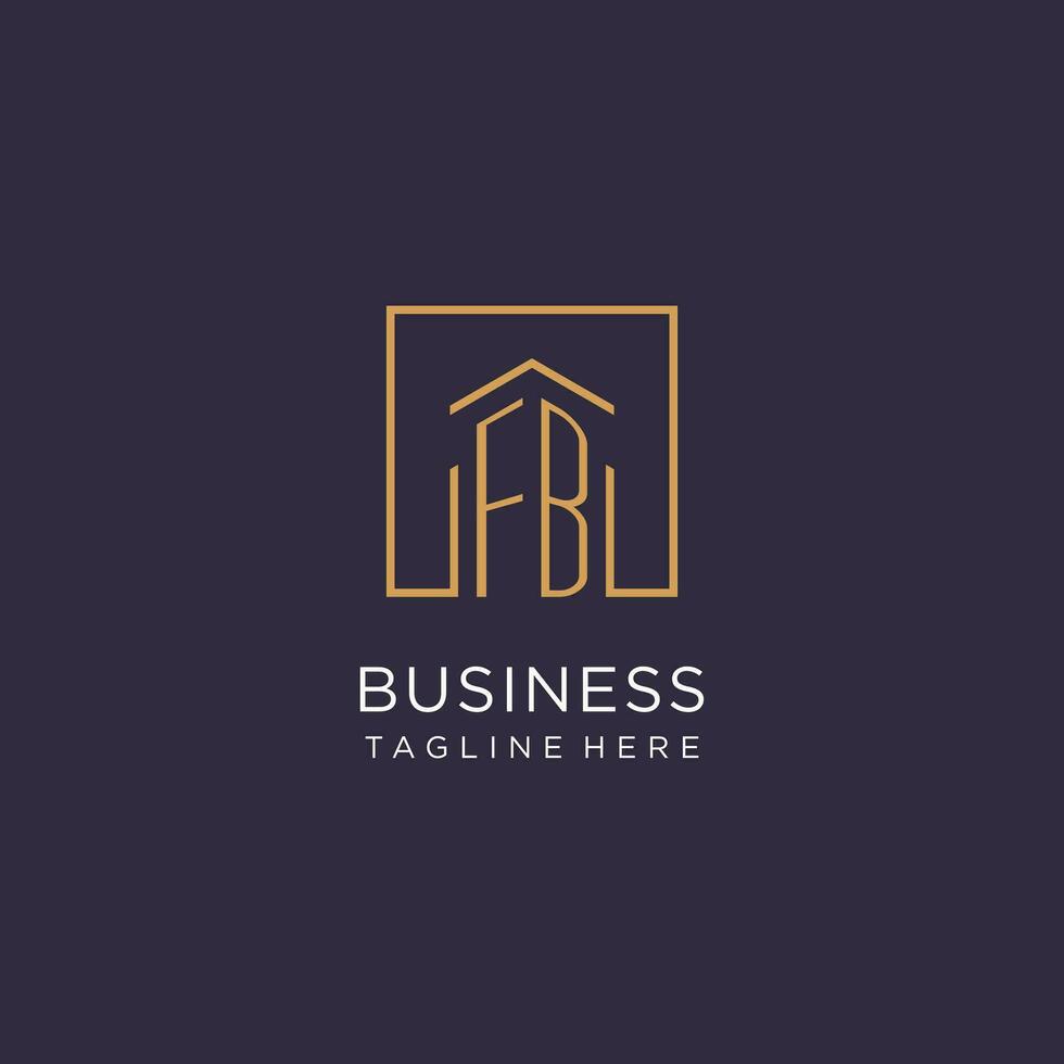FB initial square logo design, modern and luxury real estate logo style vector