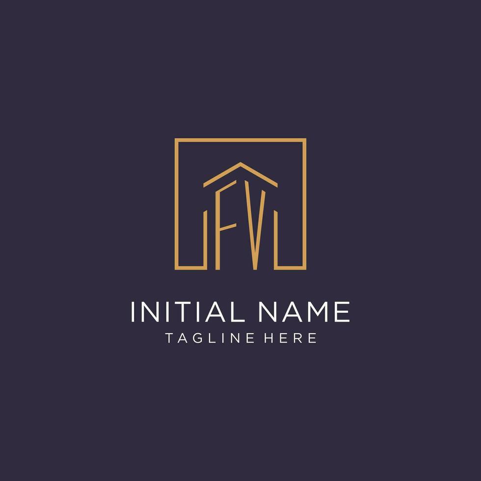 FV initial square logo design, modern and luxury real estate logo style vector