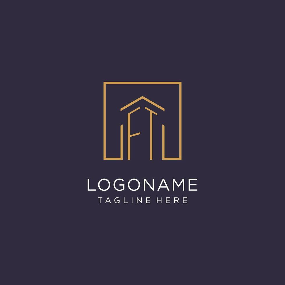 FT initial square logo design, modern and luxury real estate logo style vector