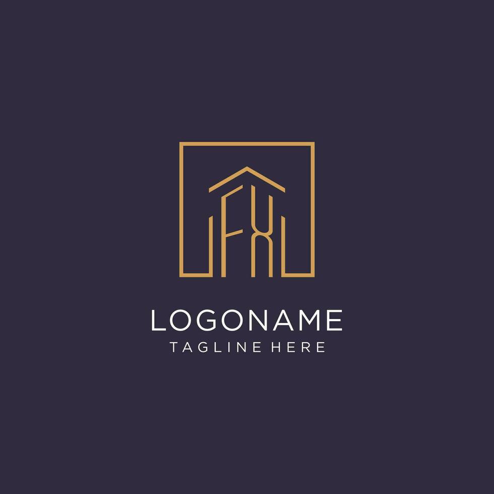 FX initial square logo design, modern and luxury real estate logo style vector