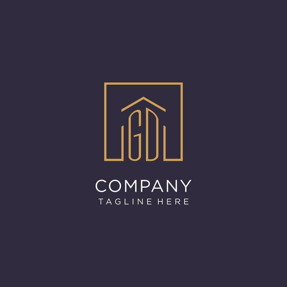 GD initial square logo design, modern and luxury real estate logo style vector