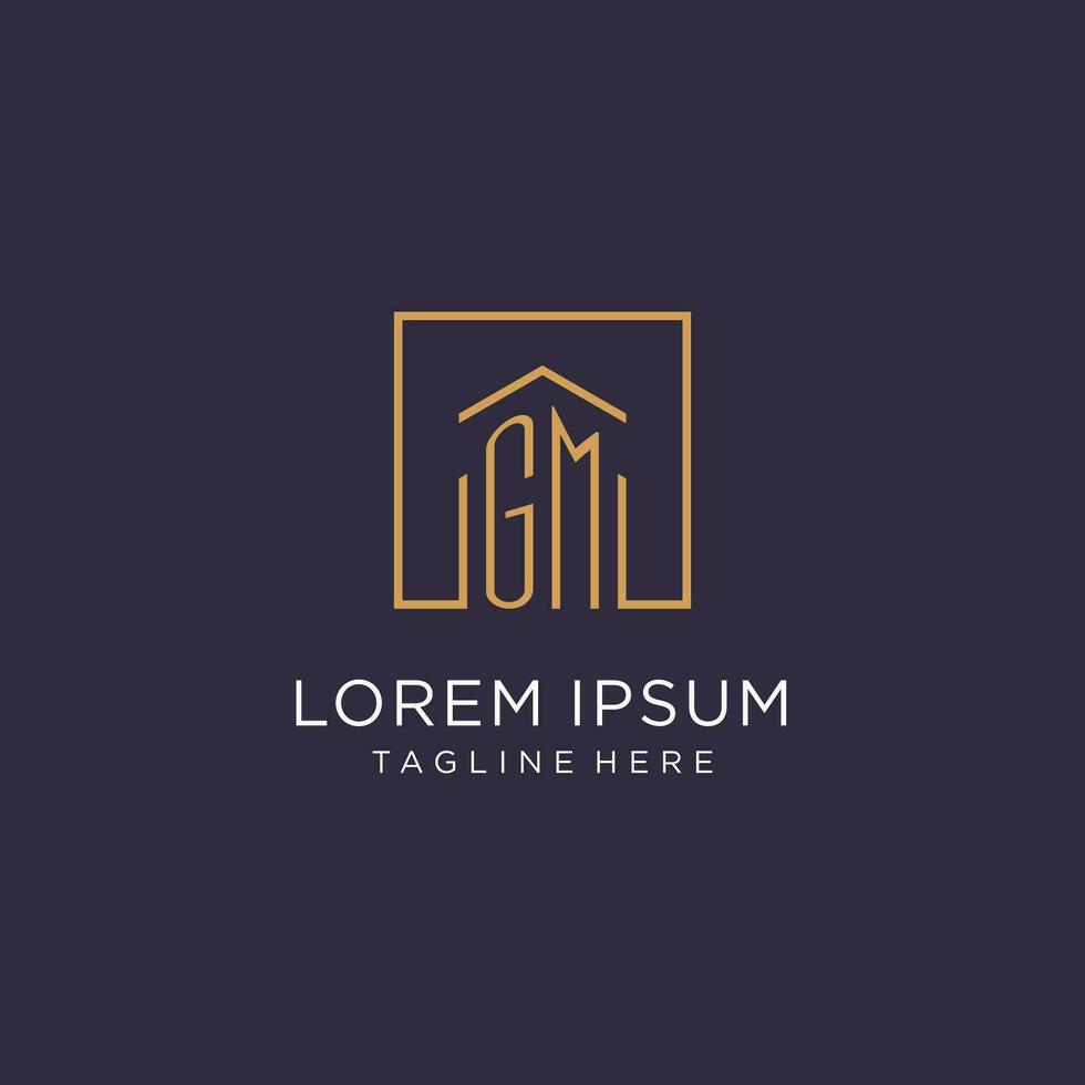 GM initial square logo design, modern and luxury real estate logo style vector