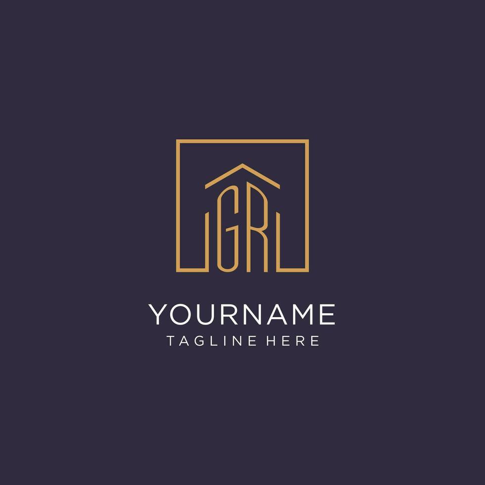GR initial square logo design, modern and luxury real estate logo style vector