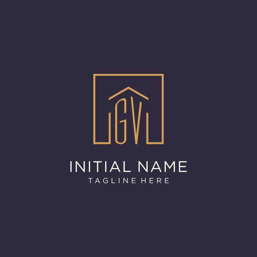 GV initial square logo design, modern and luxury real estate logo style vector