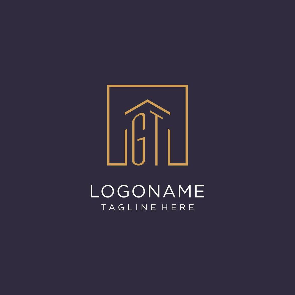 GT initial square logo design, modern and luxury real estate logo style vector