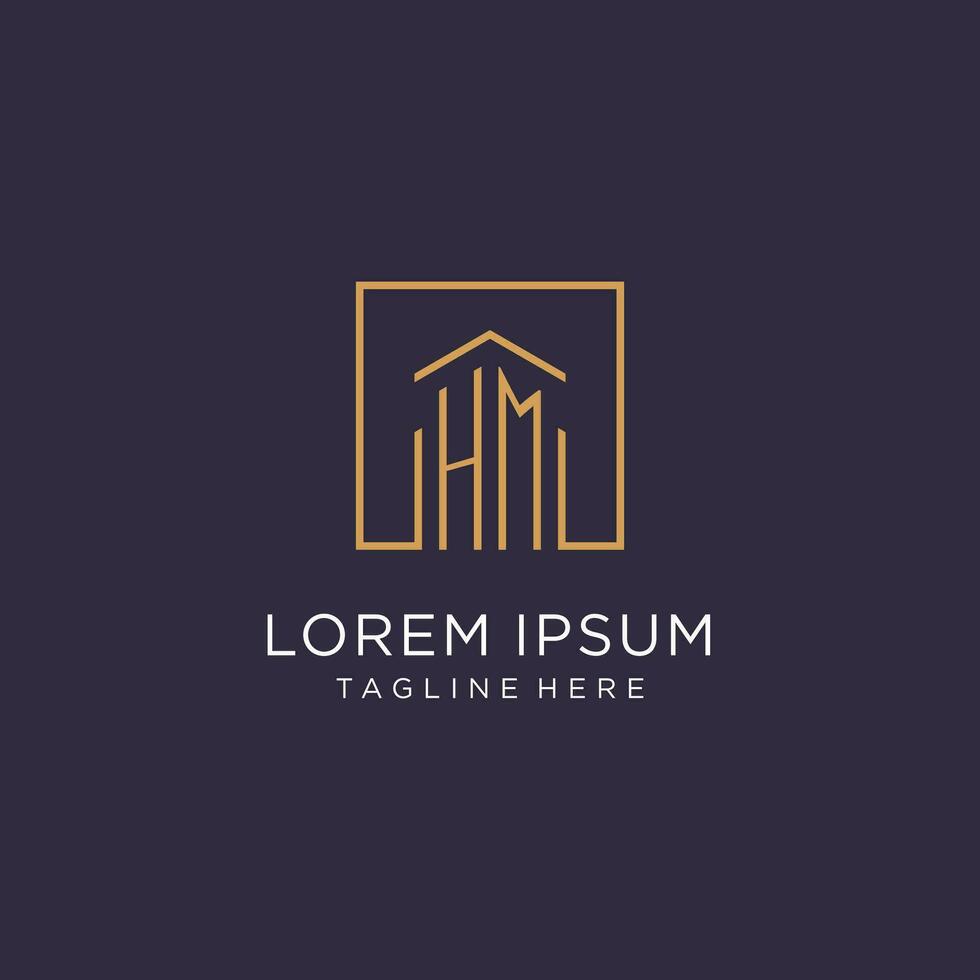 HM initial square logo design, modern and luxury real estate logo style vector