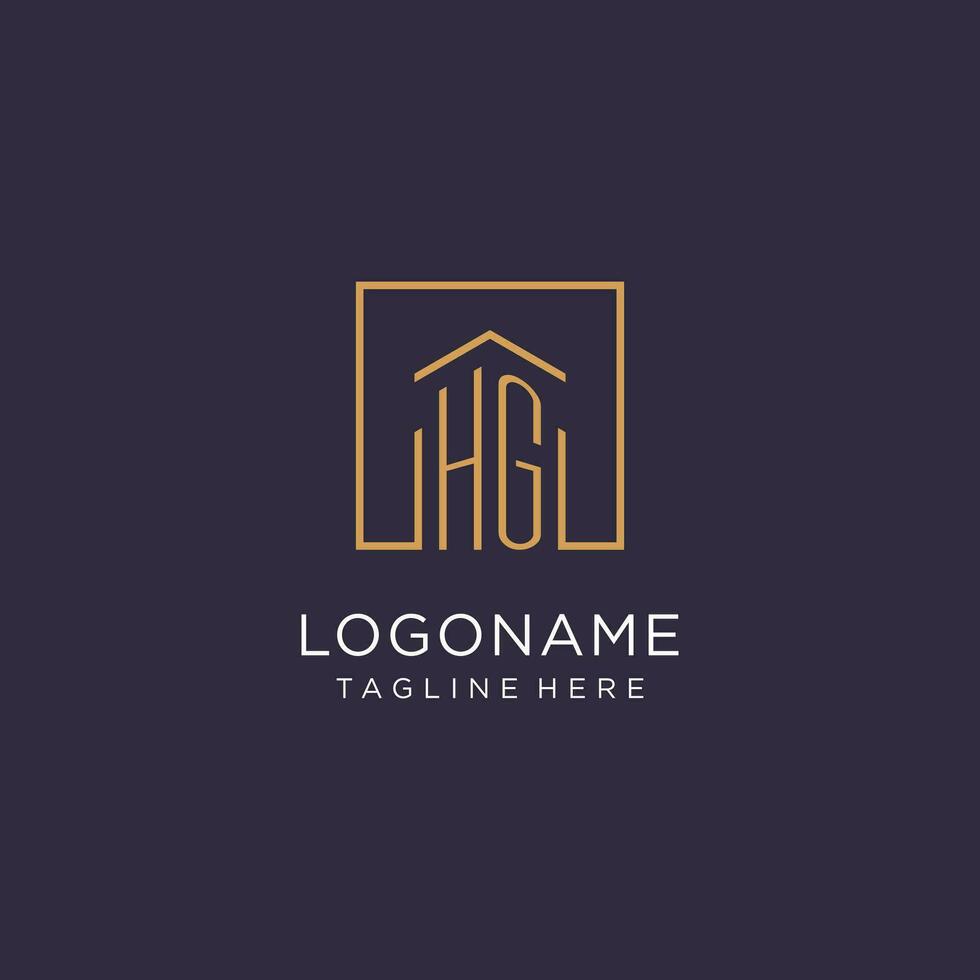 HG initial square logo design, modern and luxury real estate logo style vector