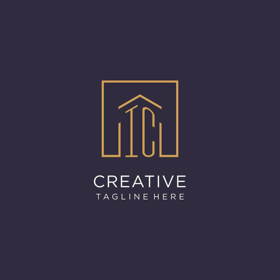 IC initial square logo design, modern and luxury real estate logo style vector