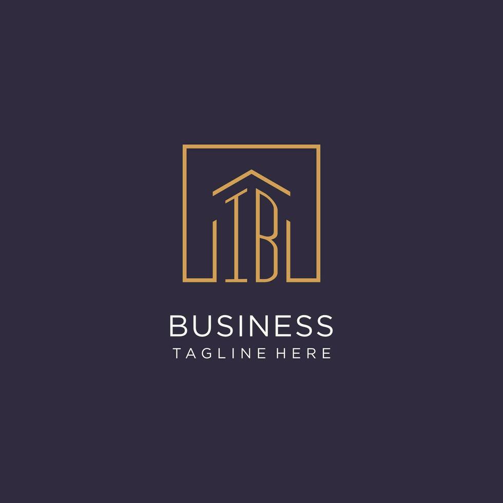 IB initial square logo design, modern and luxury real estate logo style vector