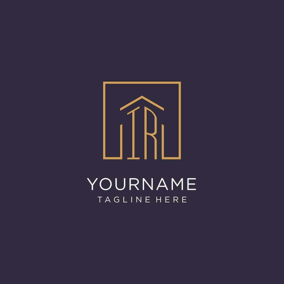 IR initial square logo design, modern and luxury real estate logo style vector