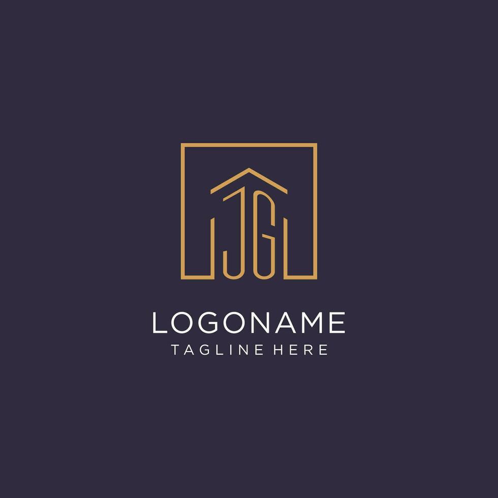 JG initial square logo design, modern and luxury real estate logo style vector
