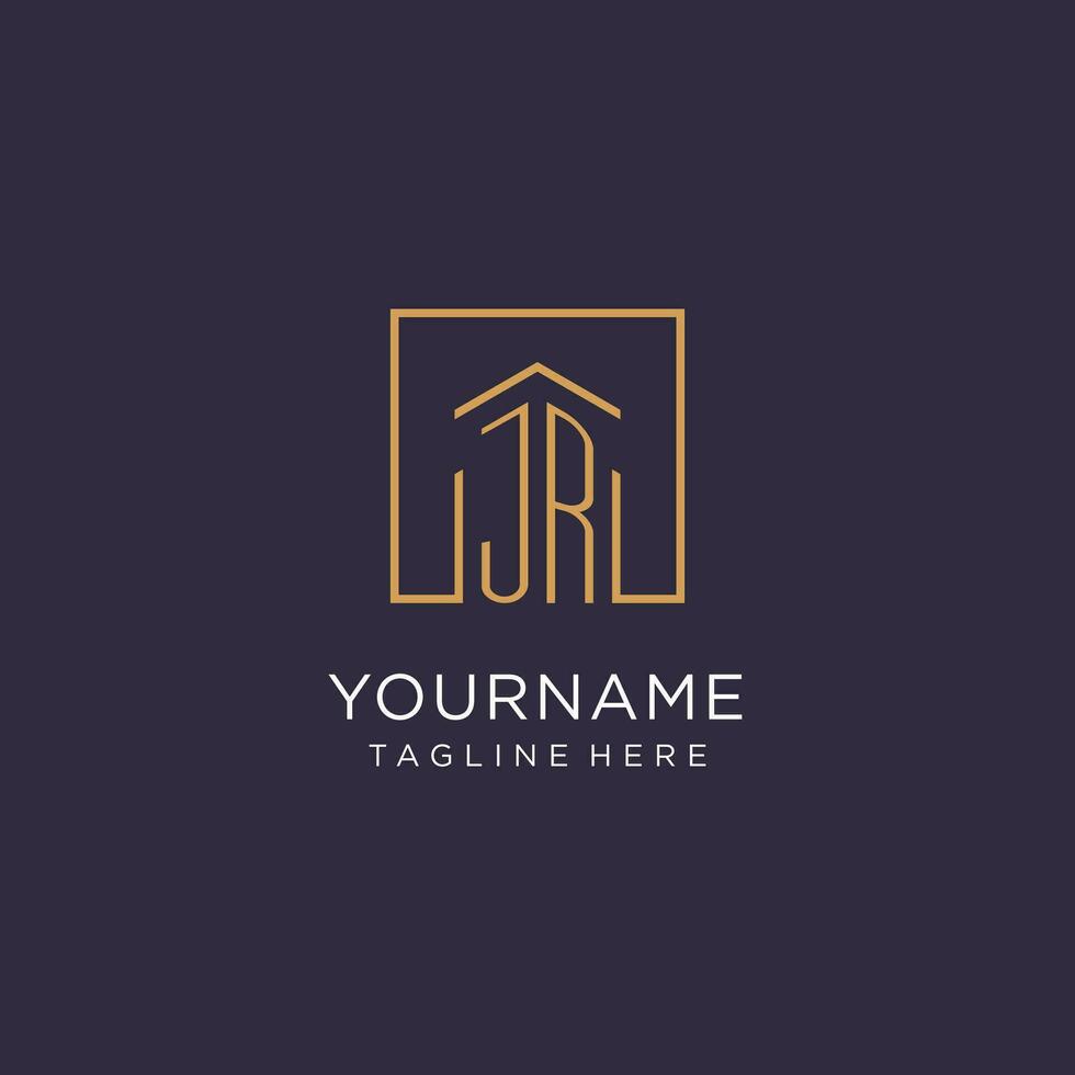 JR initial square logo design, modern and luxury real estate logo style vector