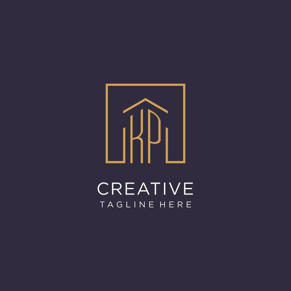 KP initial square logo design, modern and luxury real estate logo style vector