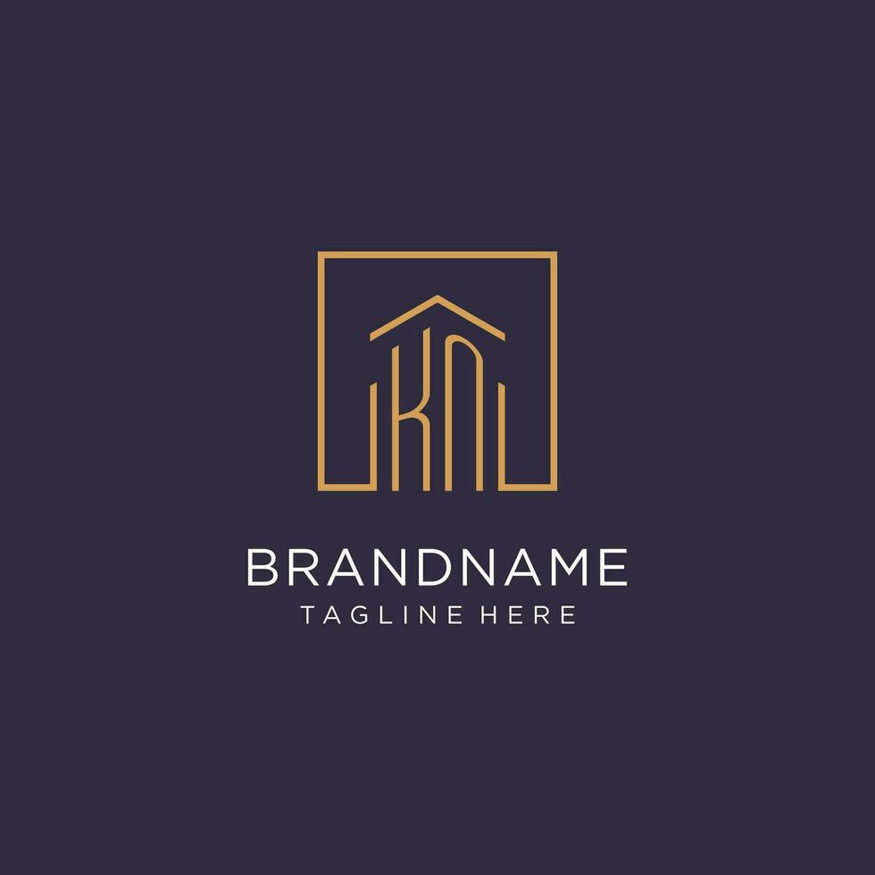 KN initial square logo design, modern and luxury real estate logo style vector
