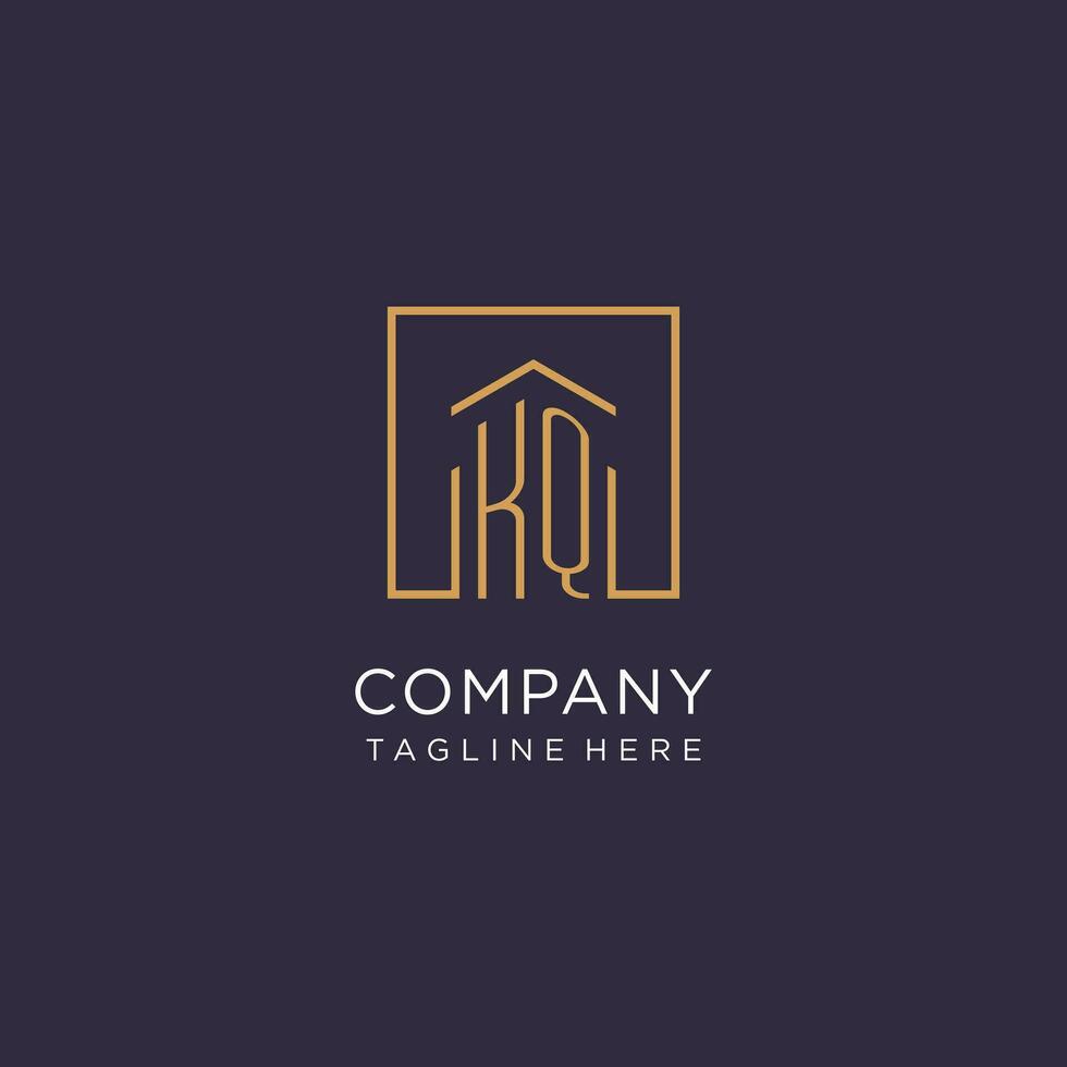 KQ initial square logo design, modern and luxury real estate logo style vector