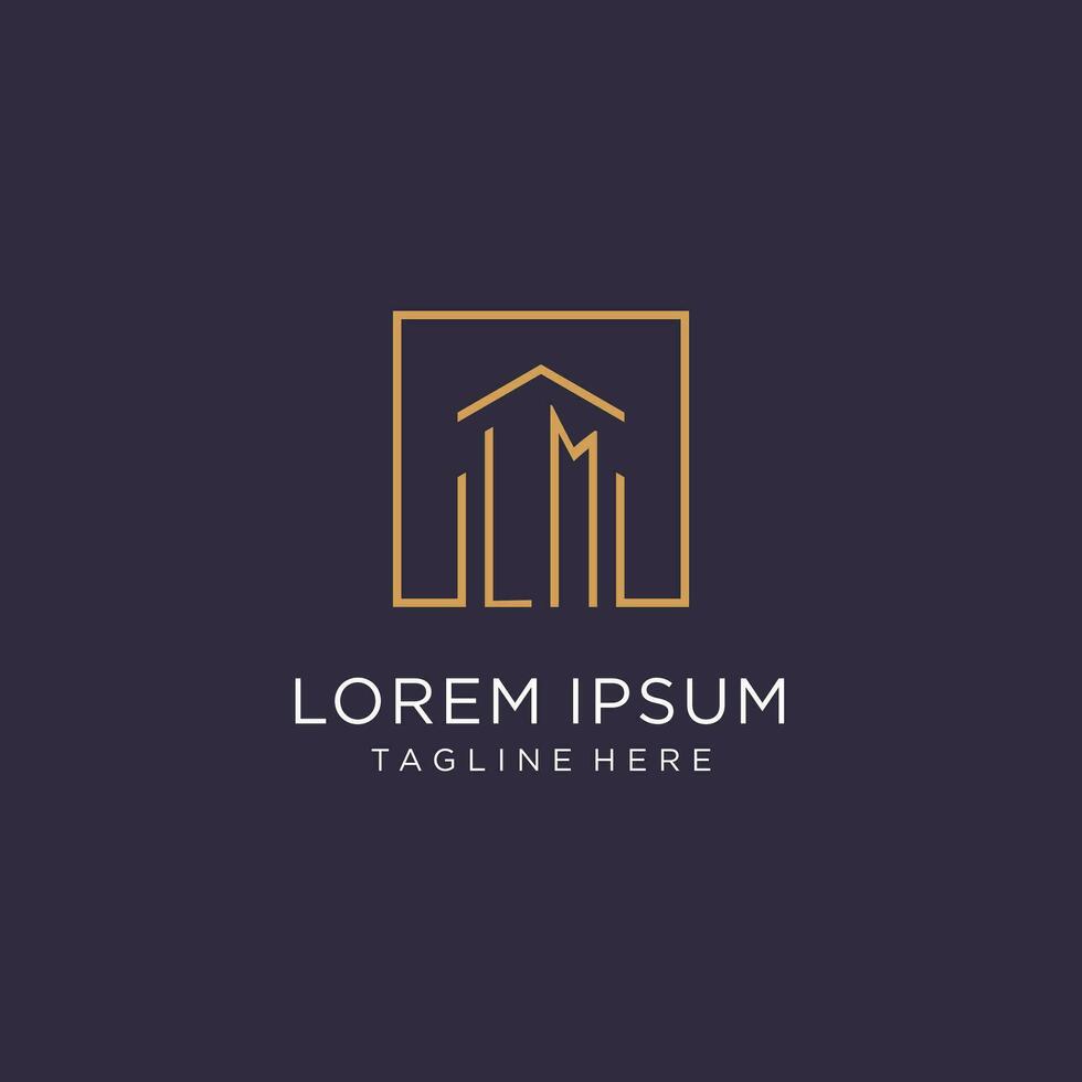 LM initial square logo design, modern and luxury real estate logo style vector