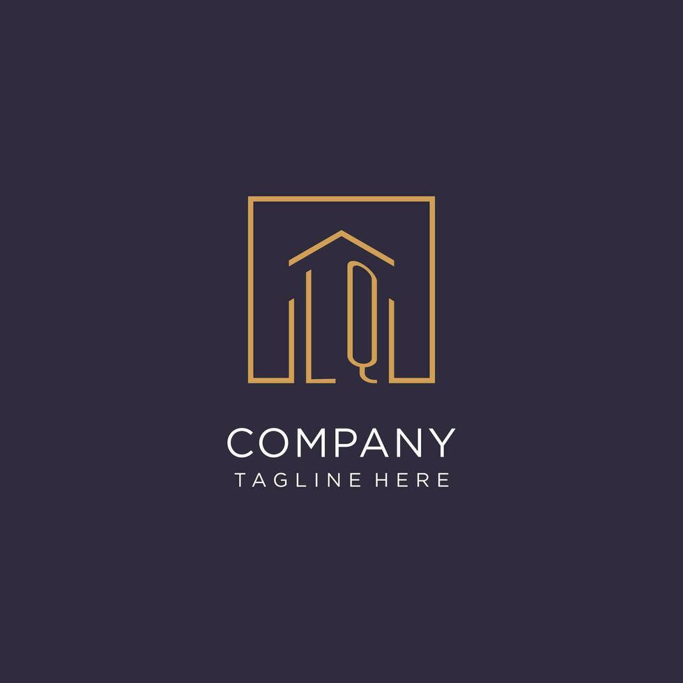 LQ initial square logo design, modern and luxury real estate logo style vector