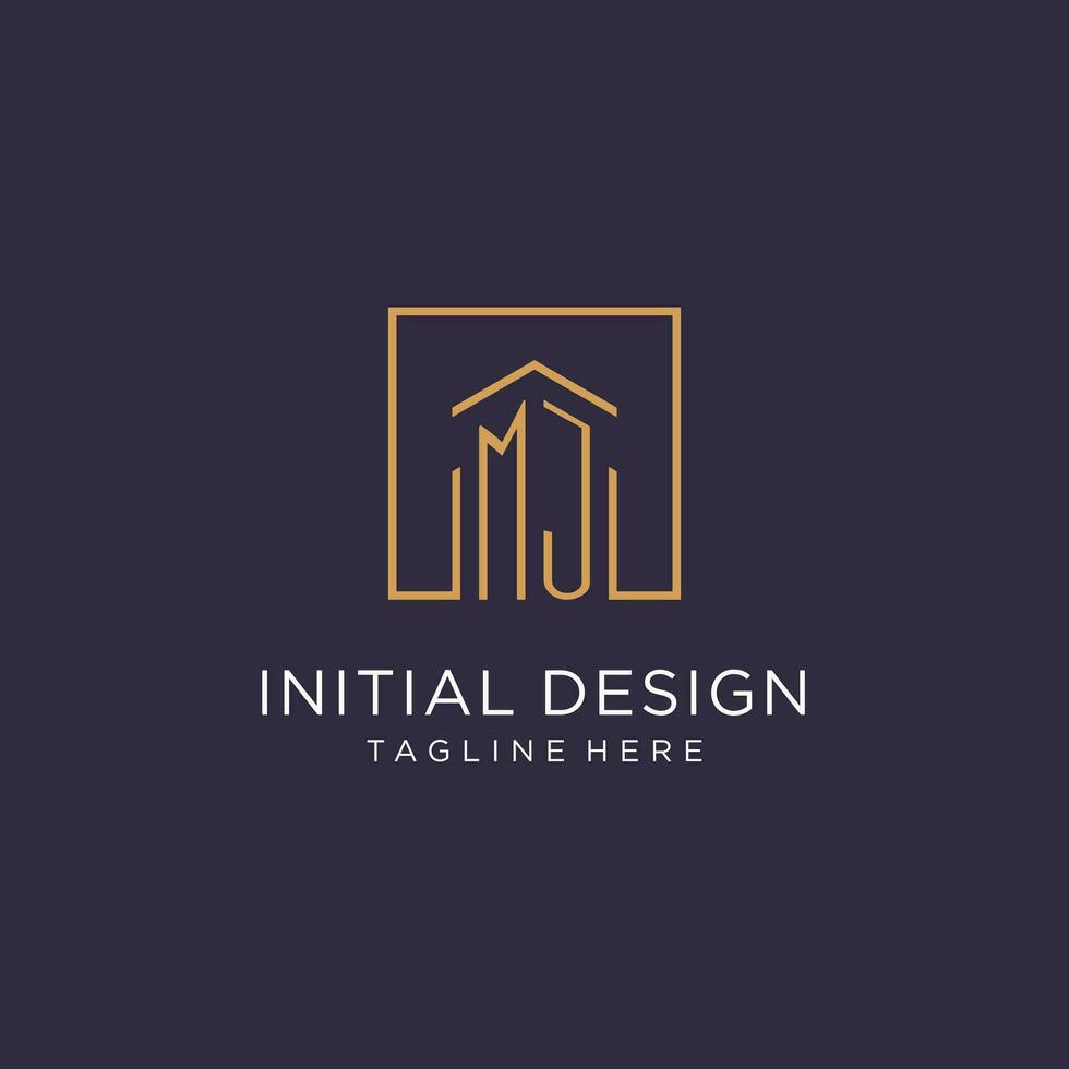 MJ initial square logo design, modern and luxury real estate logo style vector