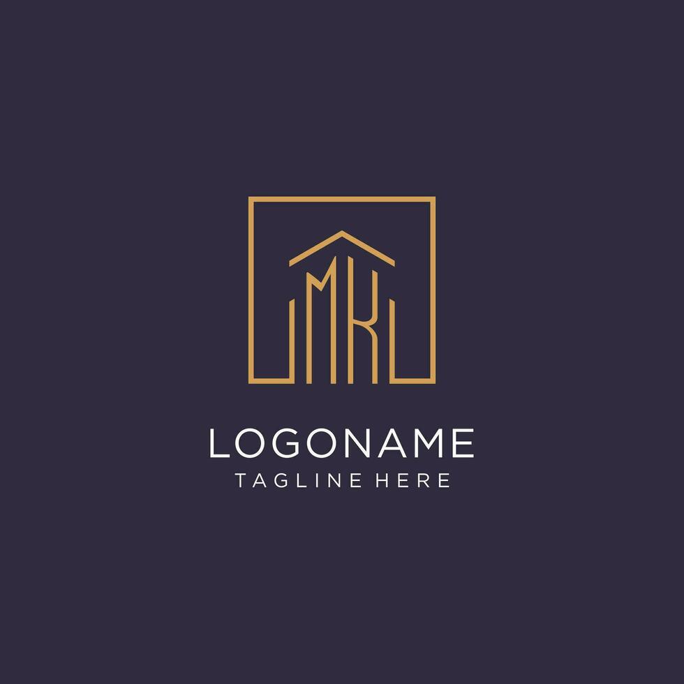 MK initial square logo design, modern and luxury real estate logo style vector