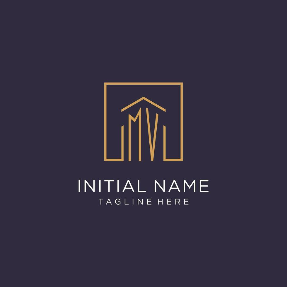 MV initial square logo design, modern and luxury real estate logo style vector
