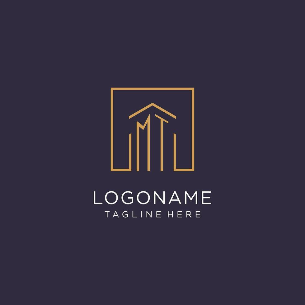 MT initial square logo design, modern and luxury real estate logo style vector