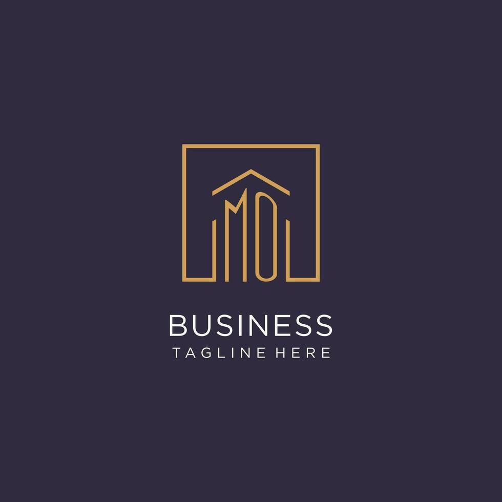 MO initial square logo design, modern and luxury real estate logo style vector