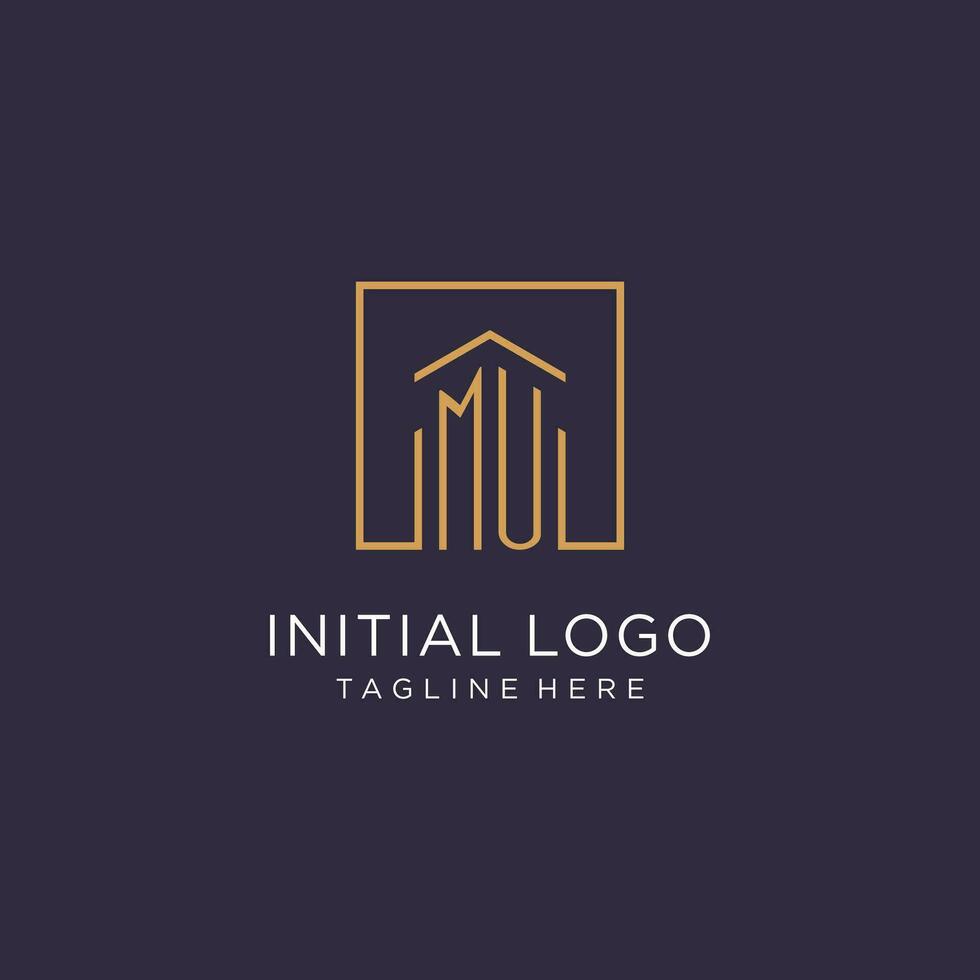 MU initial square logo design, modern and luxury real estate logo style vector