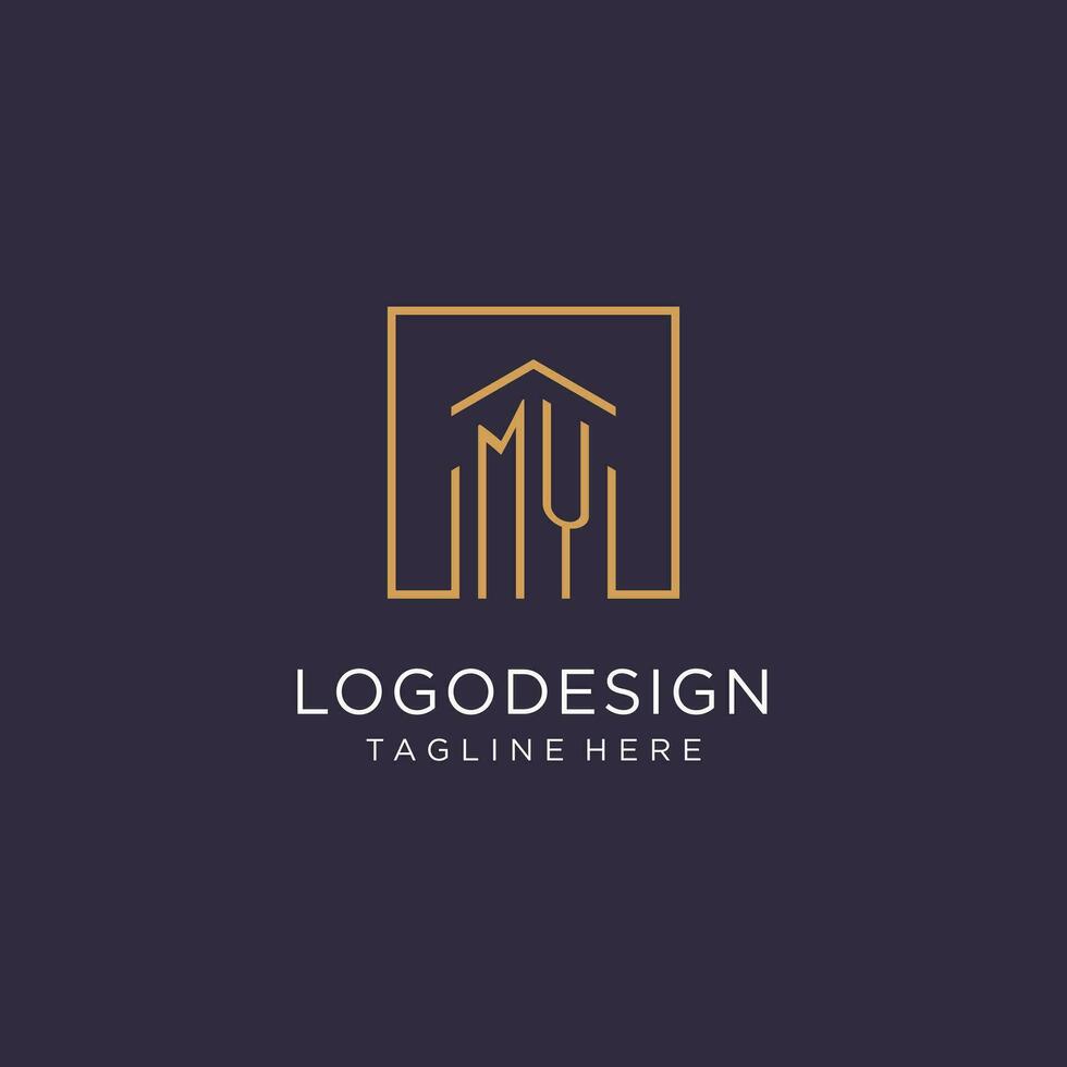 MY initial square logo design, modern and luxury real estate logo style vector