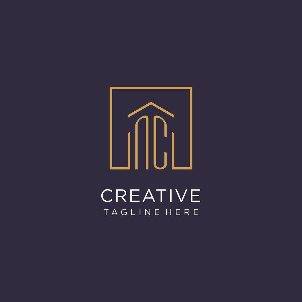 NC initial square logo design, modern and luxury real estate logo style vector