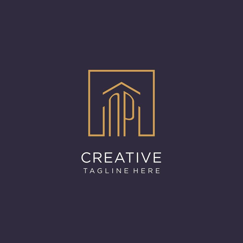 NP initial square logo design, modern and luxury real estate logo style vector