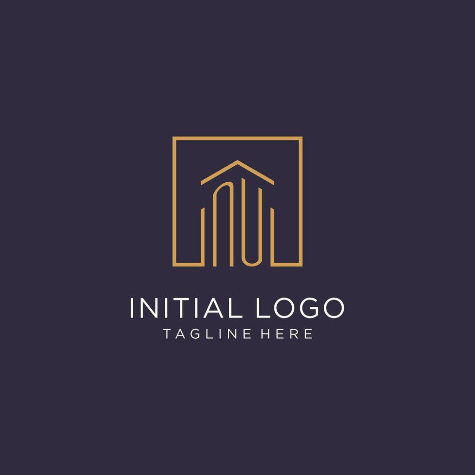 NU initial square logo design, modern and luxury real estate logo style vector