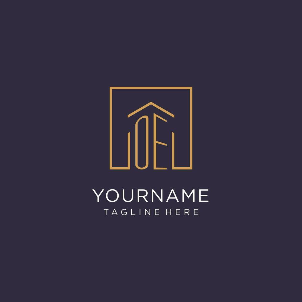 OE initial square logo design, modern and luxury real estate logo style vector