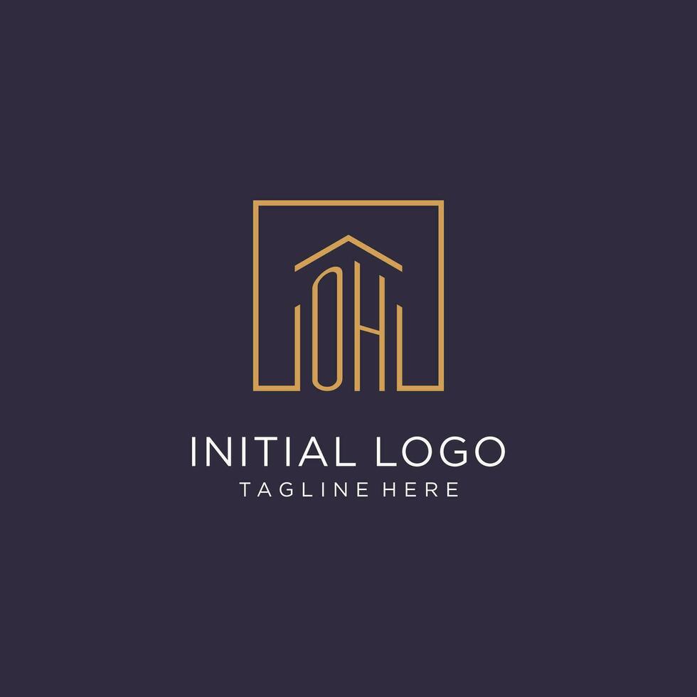 OH initial square logo design, modern and luxury real estate logo style vector