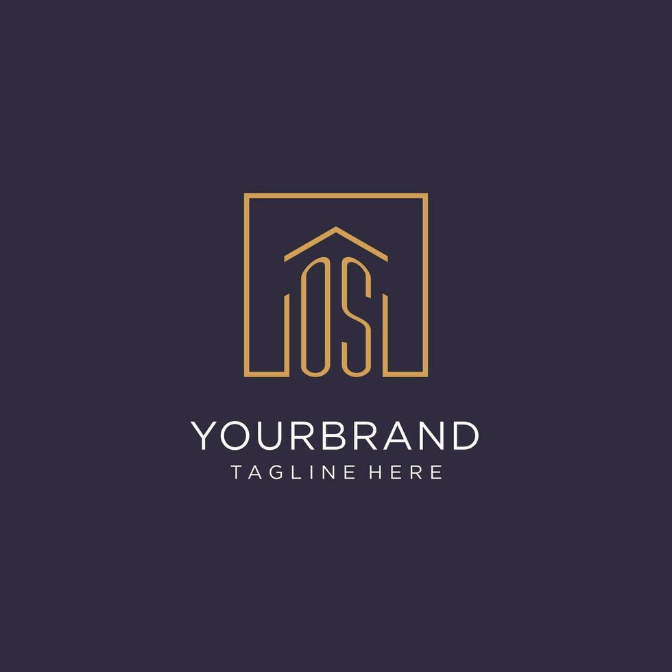 OS initial square logo design, modern and luxury real estate logo style vector