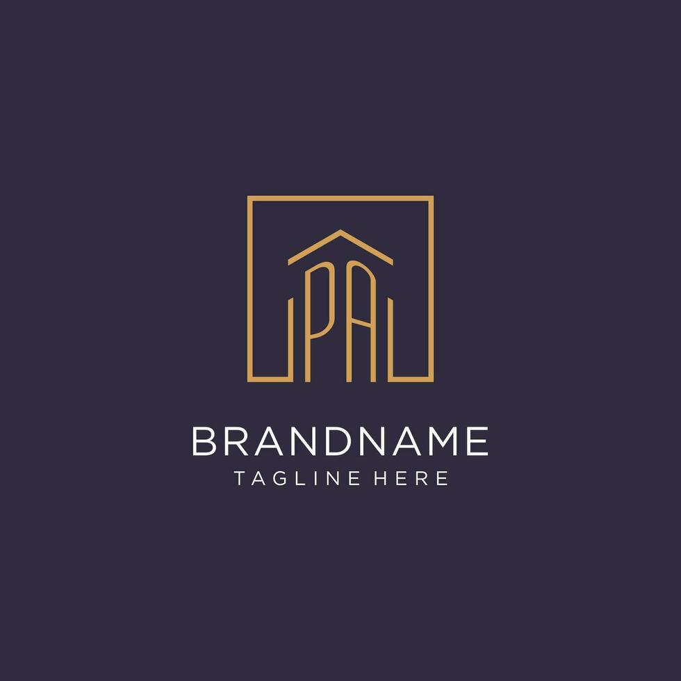 PA initial square logo design, modern and luxury real estate logo style vector