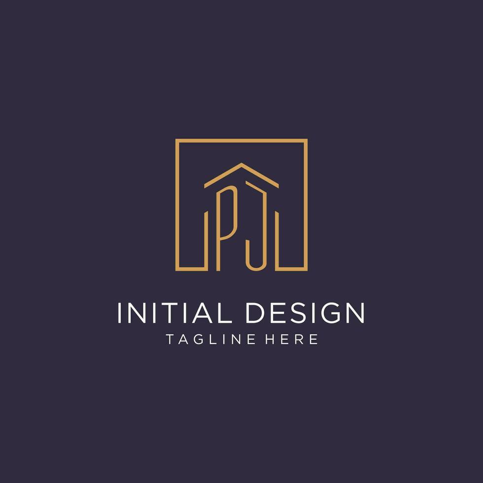 PJ initial square logo design, modern and luxury real estate logo style vector