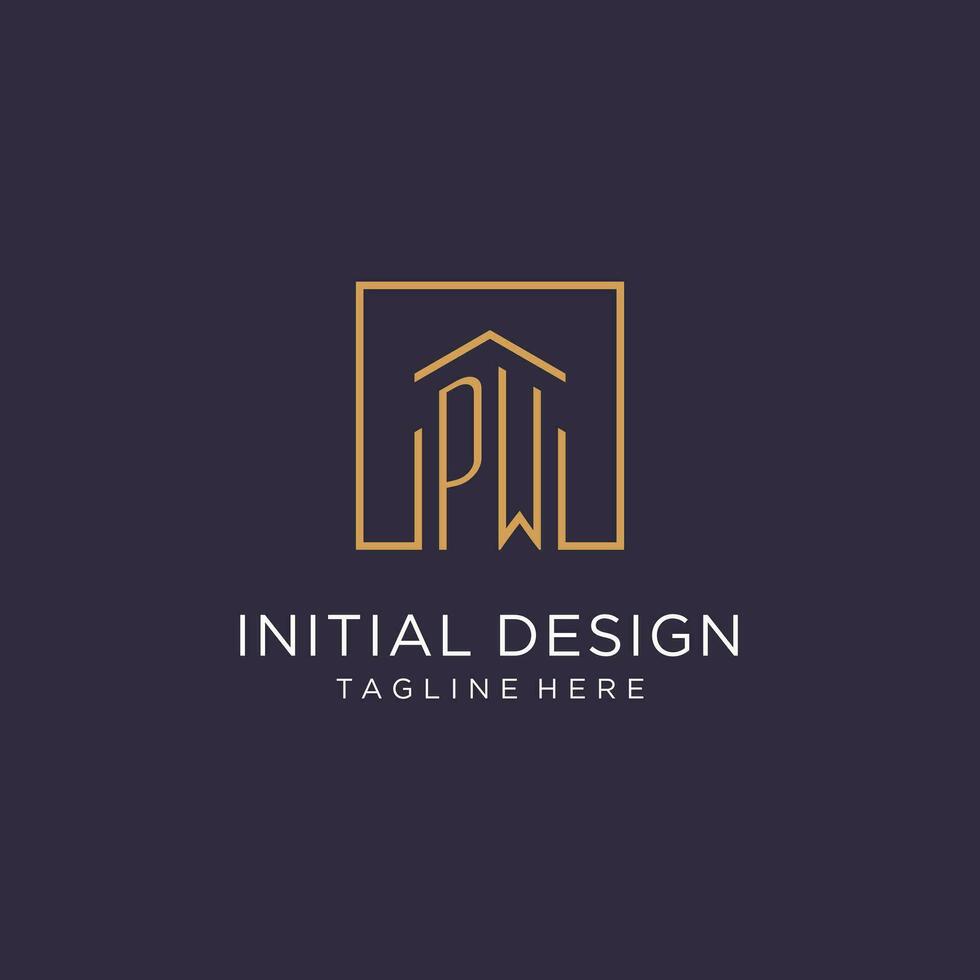 PW initial square logo design, modern and luxury real estate logo style vector