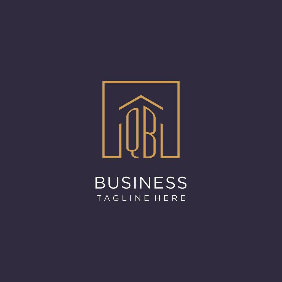 QB initial square logo design, modern and luxury real estate logo style vector