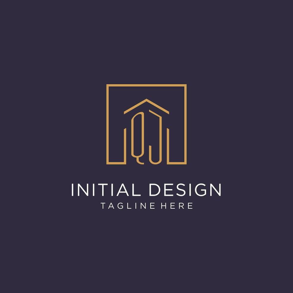 QJ initial square logo design, modern and luxury real estate logo style vector