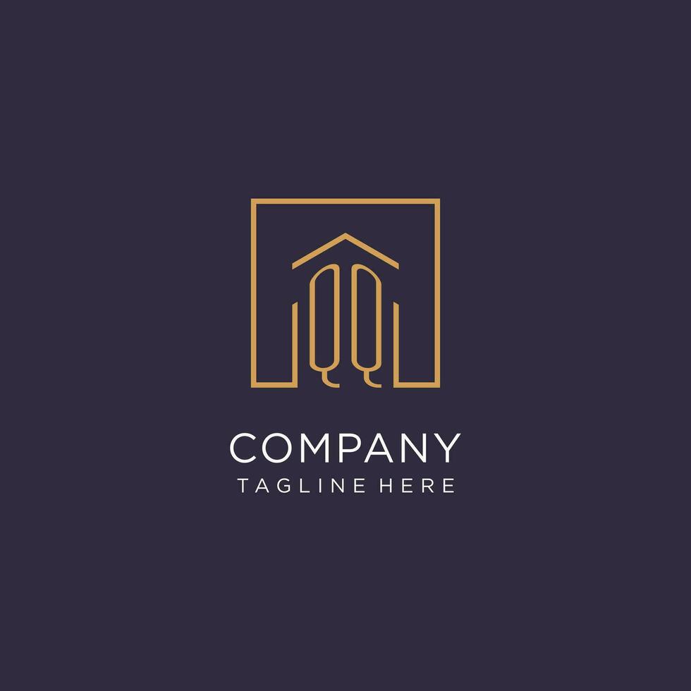 QQ initial square logo design, modern and luxury real estate logo style vector