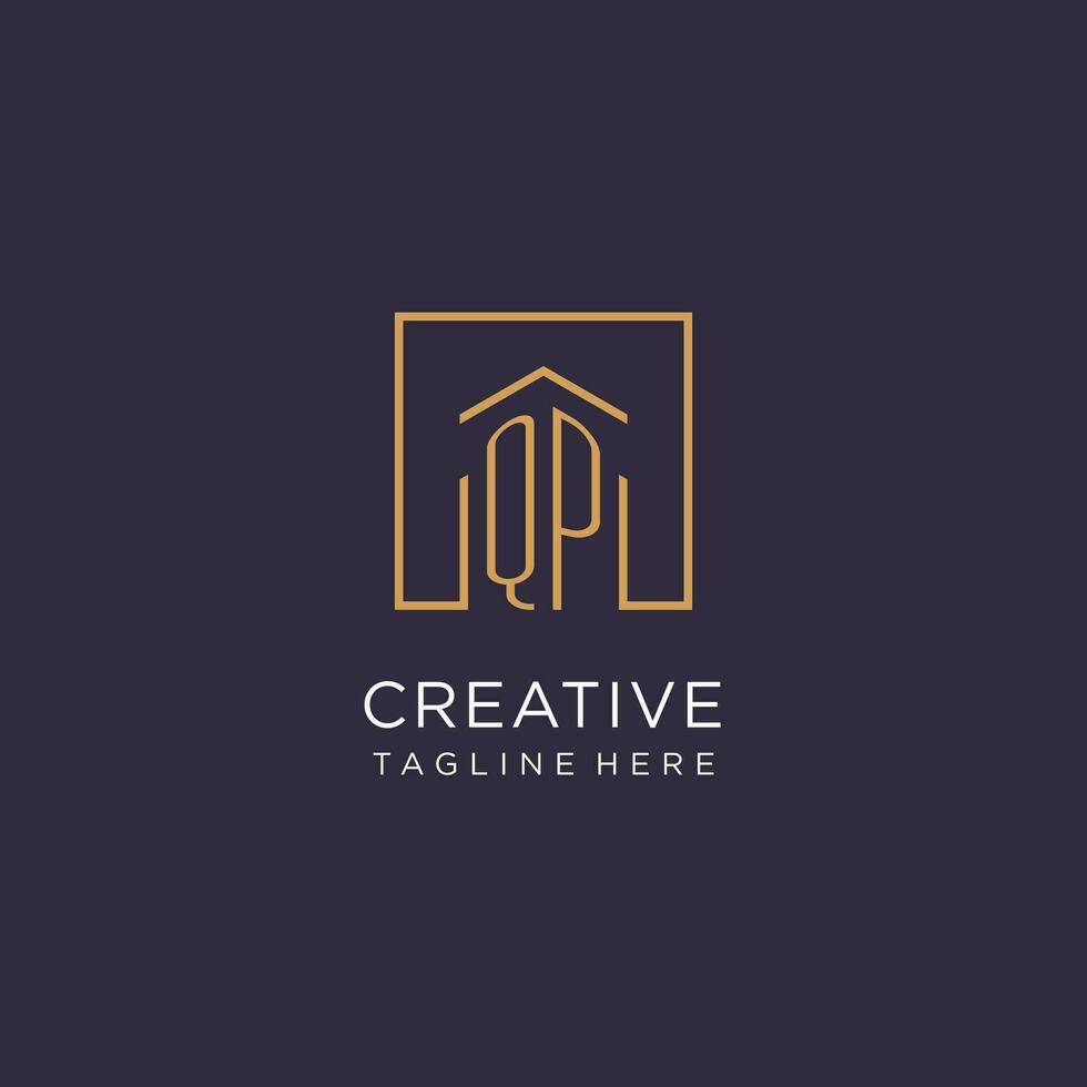 QP initial square logo design, modern and luxury real estate logo style vector