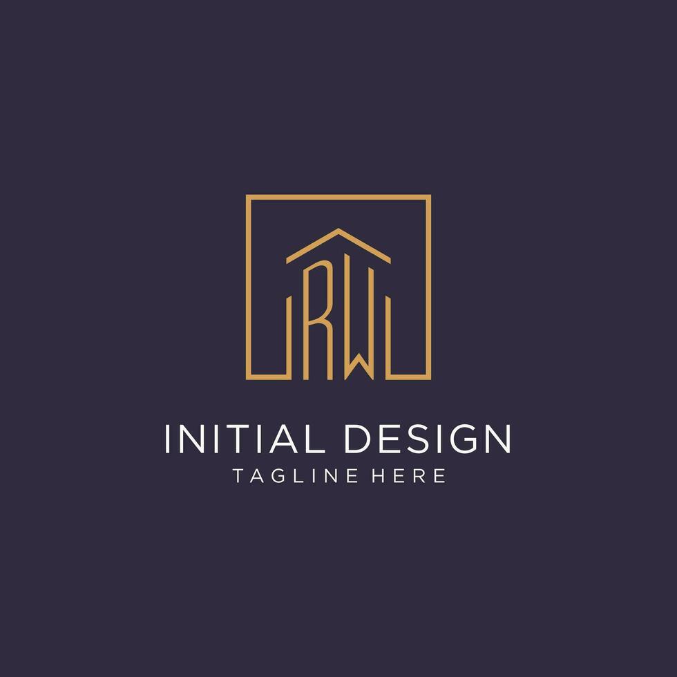 RW initial square logo design, modern and luxury real estate logo style vector