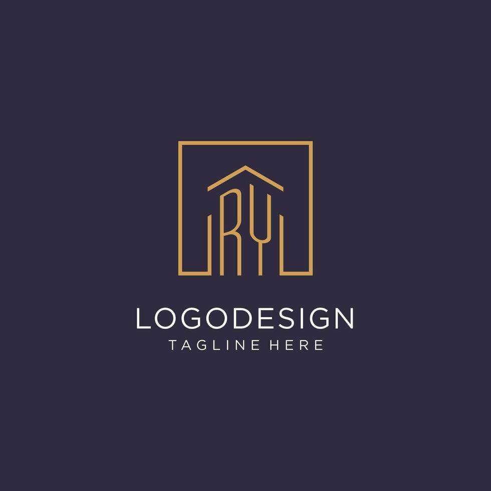 RY initial square logo design, modern and luxury real estate logo style vector