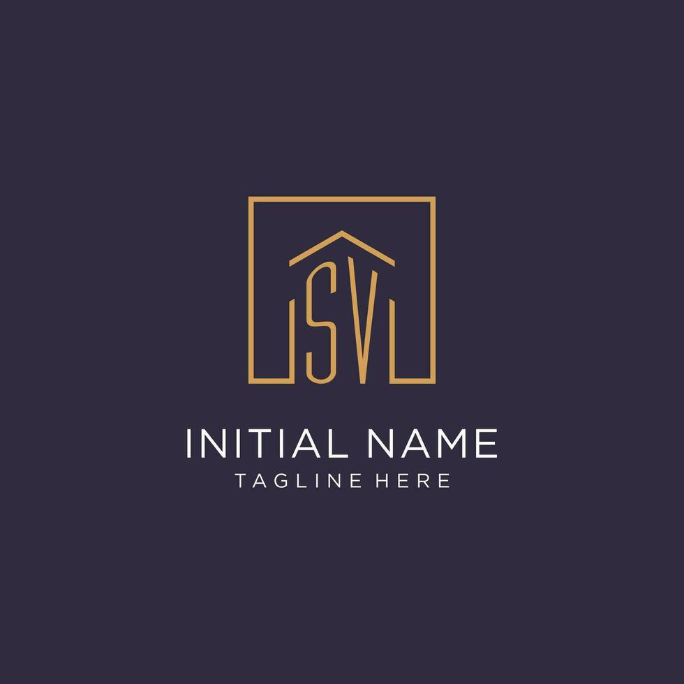SV initial square logo design, modern and luxury real estate logo style vector