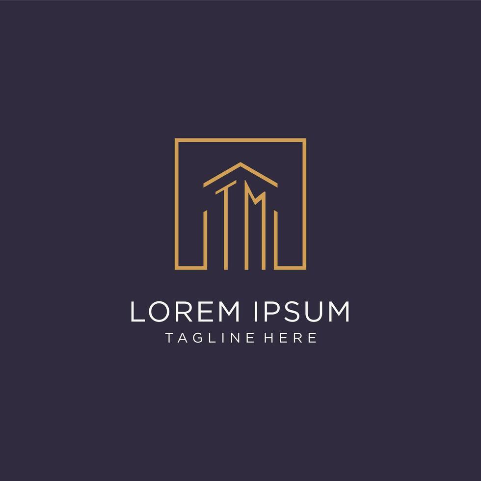 TM initial square logo design, modern and luxury real estate logo style vector