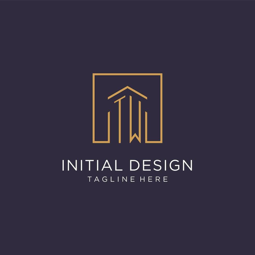 TW initial square logo design, modern and luxury real estate logo style vector